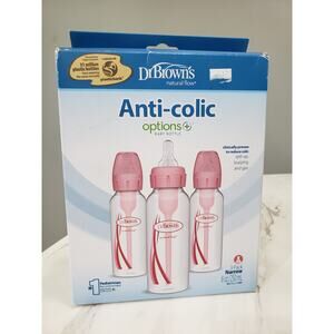 NEW - Dr. Brown's Options+ Anti-Colic Baby Bottle - Pink - 8oz‎ - 3pk